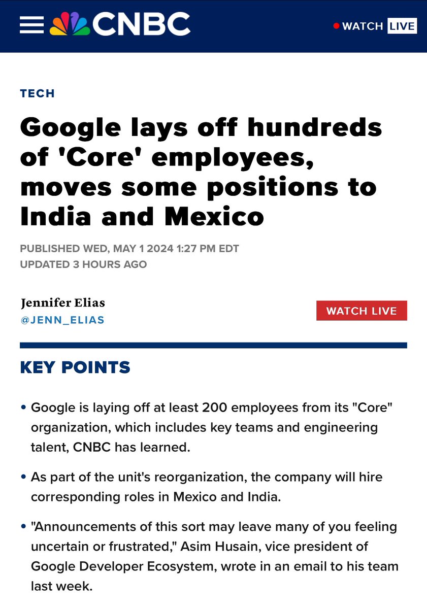 It really doesn’t look like the decision of an ambitious company committed to have the best possible talent to stay ahead and release the best products out there 😐👇 “Just ahead of its blowout first-quarter earnings report on April 25, Google laid off at least 200 employees