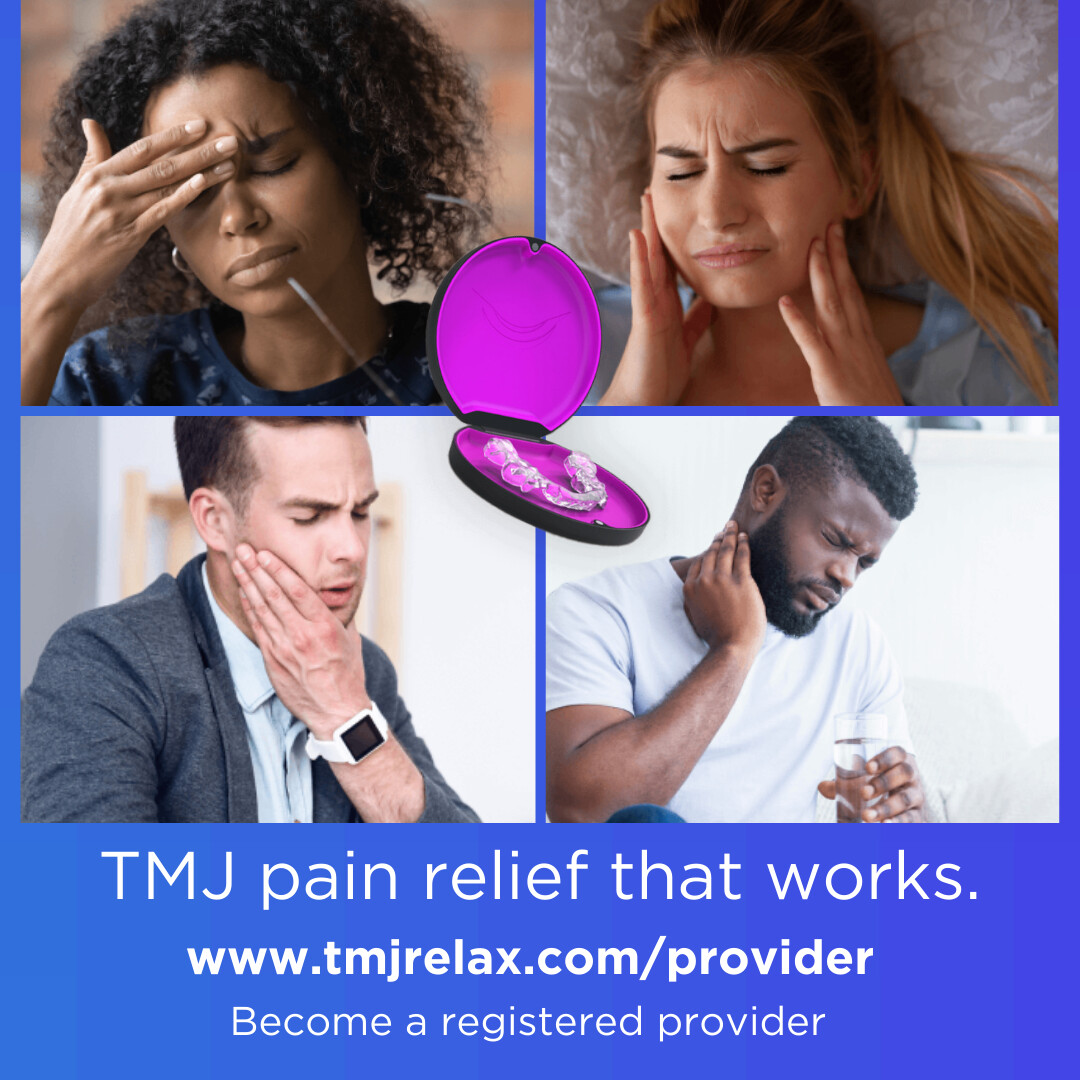 TMJRelax's tweet image. Headaches? Facial muscle pain? Ear discomfort? Your patients don&apos;t have to suffer anymore! 😫👂

No matter the age or severity, TMJ Relax brings relief. 🙌

Become a TMJ Relax provider today! tmjrelax.com/provider/ 

#TMJRelax #JawPainRelief #NonInvasiveSolution