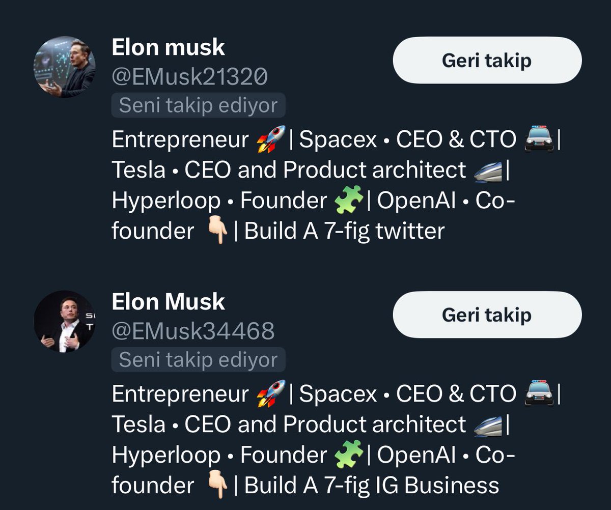 elon musk’ın yan hesapları tarafından takibe alındık bu hesabın sonu yakındır…