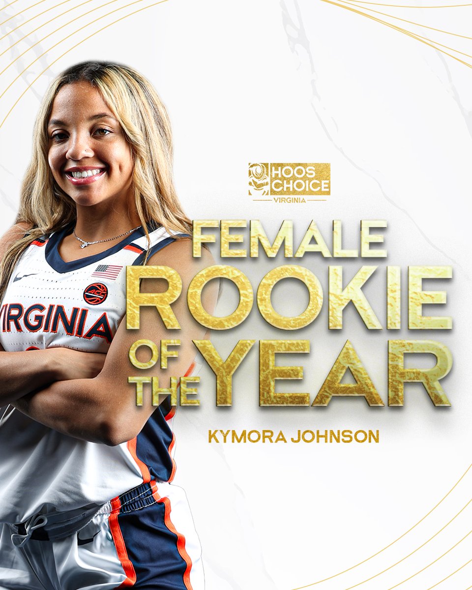 🏆𝐅𝐞𝐦𝐚𝐥𝐞 𝐑𝐨𝐨𝐤𝐢𝐞 𝐨𝐟 𝐭𝐡𝐞 𝐘𝐞𝐚𝐫🏆 Congratulations to Kymora Johnson on being awarded the Female Rookie of the Year Award at the Hoos Choice Awards! #GoHoos