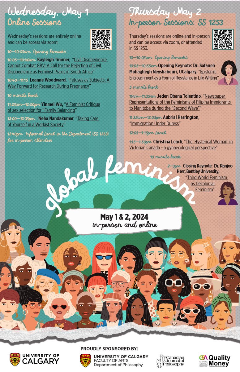 Come be a part of the 'Global Feminism' PGSA Conference hosted by @UofCPhilosophy PGSA Conference on May 1 & 2. Open to everyone! Find out more at: bit.ly/3wfKxFk #GlobalFeminism