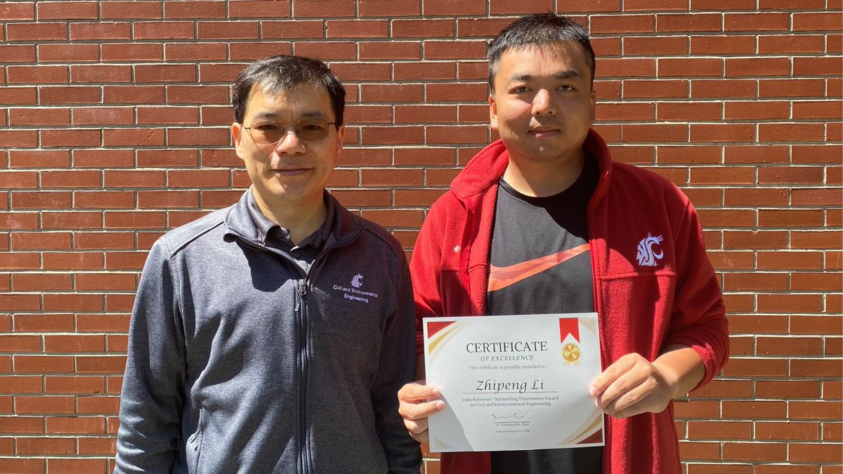 Did you know Zhipeng Li won the John Roberson Outstanding Dissertation Award in Civil and Environmental Engineering? 🎉 👏

Congrats Zhipeng! Keep up the amazing work. 💯

#engineeringexcellence #graduatestudent #wsupullman #civilengineering…