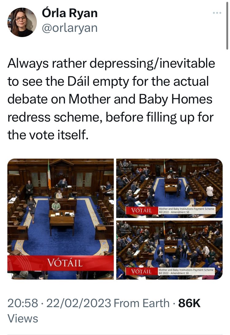 And we’ve seen this before too. But with #MotherandBabyHomes. It only seems to be a select few who care.

Link to tweet I screenshotted: x.com/orlaryan/statu…