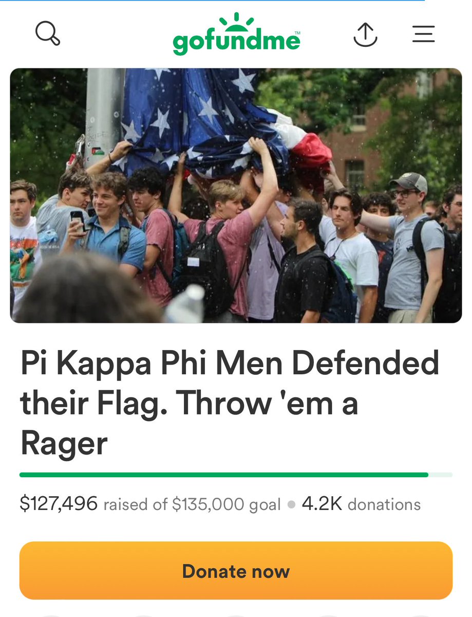 Patriots have raised more than $125,000 to throw the UNC chads who defended the American flag the party of a lifetime. Link: gofund.me/36e08705