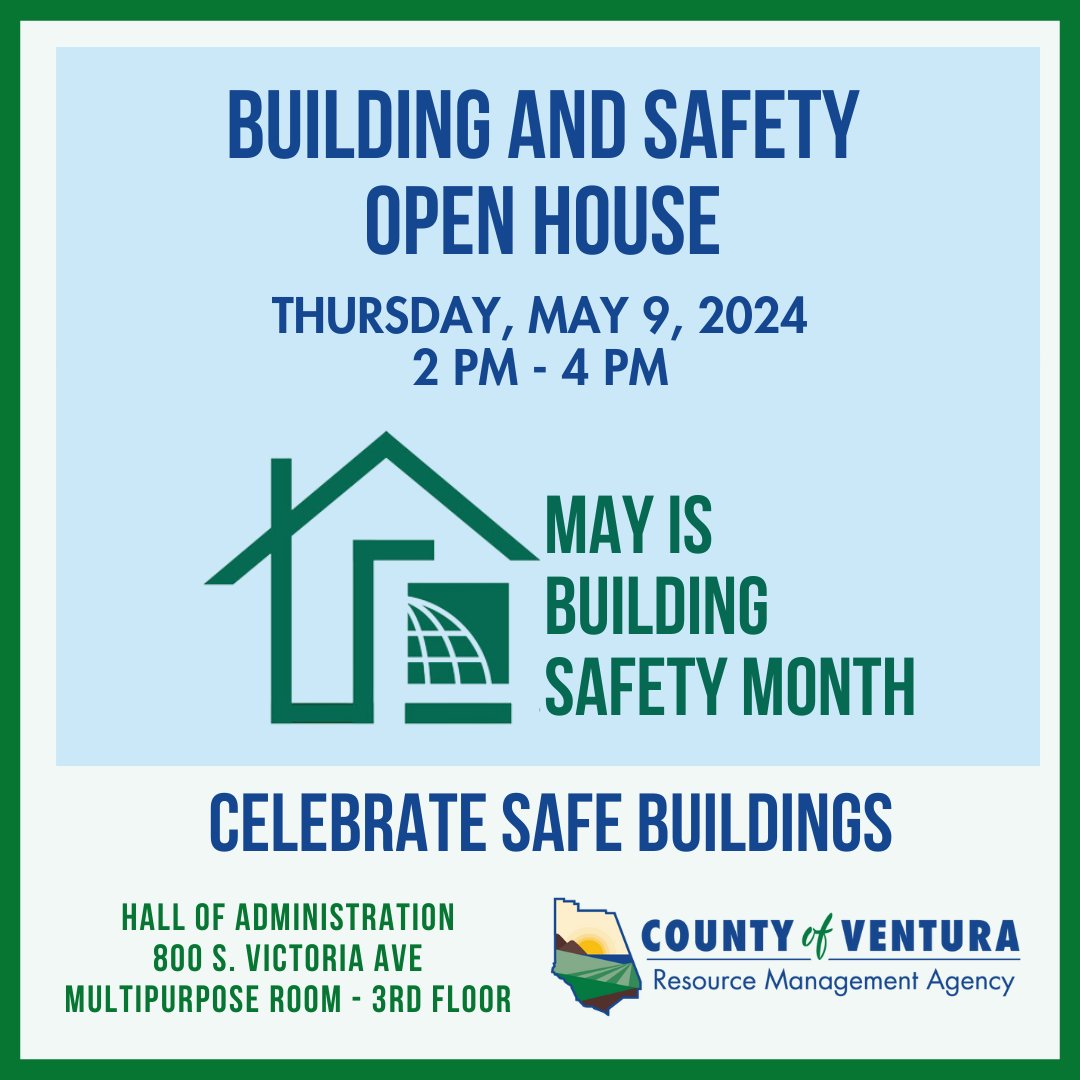 🌟 Join us throughout May for Building Safety Month! 🚧 Stop by Building & Safety’s public counter here at the Ventura County Government Center, each week to dive into different themes: 🔗Get more details about this event: news.ventura.org/en/20240501-pr… #BuildingSafety365 #VenturaCounty