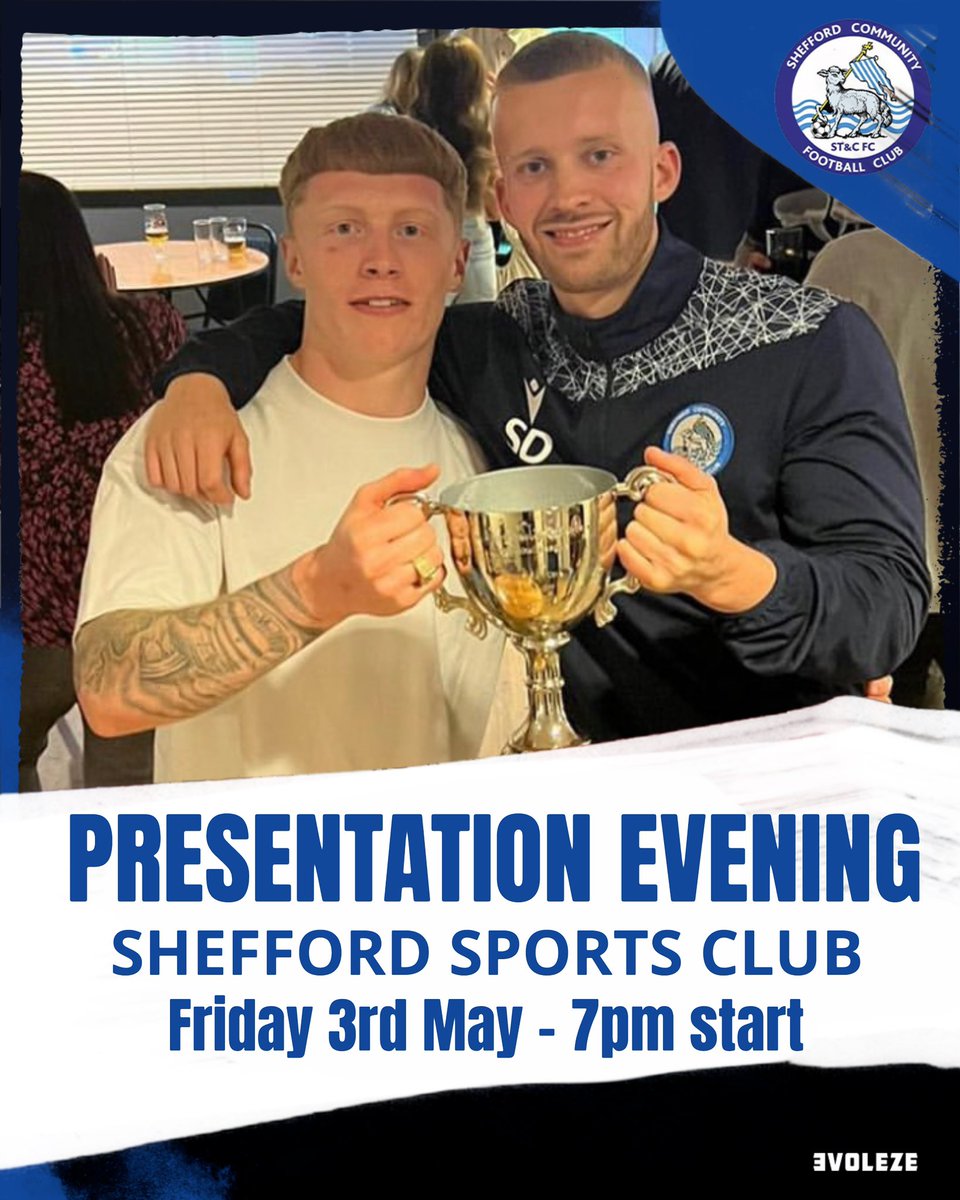 🔵🔵 PRESENTATION EVENING 🔵🔵

This Friday (3rd May) we will be hosting the annual club presentation evening <a href="/SheffordSports/">Shefford Sports Club</a> - 7pm start

Supporters are more than welcome to join us, as well as friends and families of players.