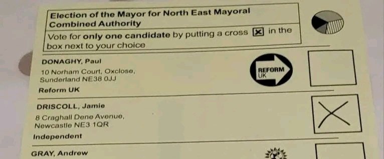 I used my postal vote for Jamie Driscoll due to his track record, his platform, and what he represents. Not often, sadly, that we get to vote for someone for positive reasons, rather than as the least worst option. Use your vote.