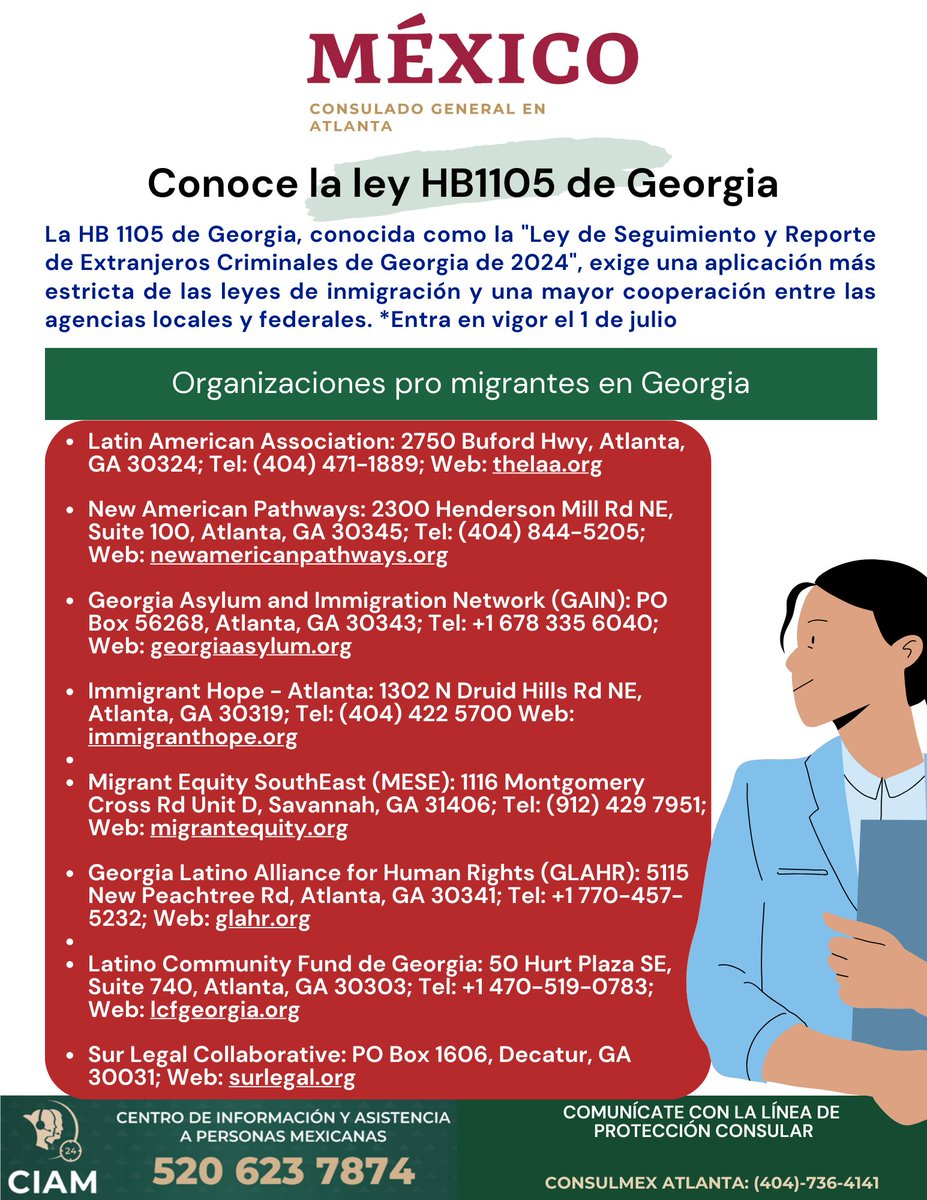 🚨GEORGIA INFORMACIÓN IMPORTANTE🚨
#Atención personas #mexicanas en #Georgia, hoy el Gobernador firmó la ley #HB1105. Conoce sus implicaciones en materia #legal y #migratoria. #Conocetusderechos y acércate a #Tuconsulado #México
#protecciónconsular
@sre_mx
@vcalva