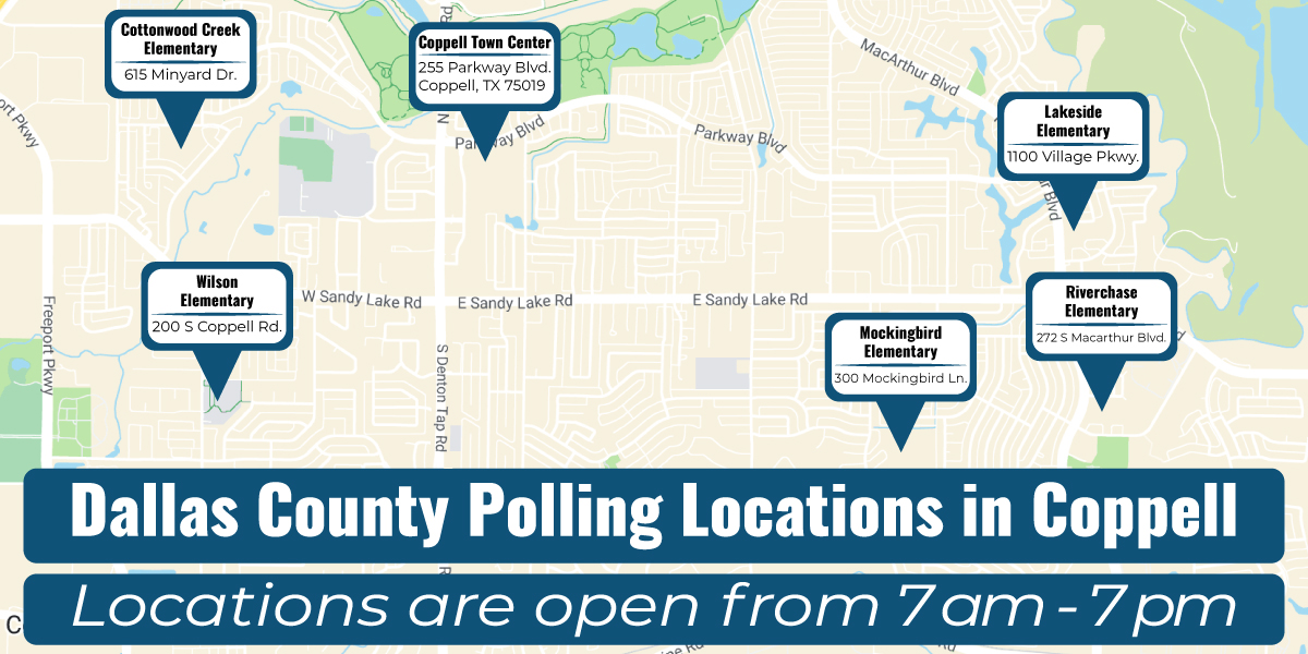 Thanks to voters like you, the Town Center polling location was the 5th largest polling location for Early Voting! 🗳️ Let's keep that energy going for Election Day on Saturday, May 4! We'll have six polling locations for Dallas County in Coppell. More: coppelltx.gov/elections