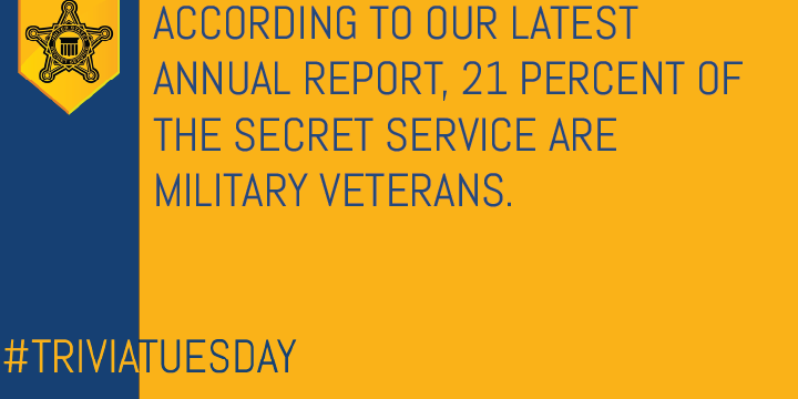 Did you know the answer to yesterday's #TriviaTuesday? 21 percent of our agency are military veterans! If you're a veteran who would like to continue serving our Nation, we have numerous opportunities available for every MOS. Find out more at secretservice.gov/careers/vetera…