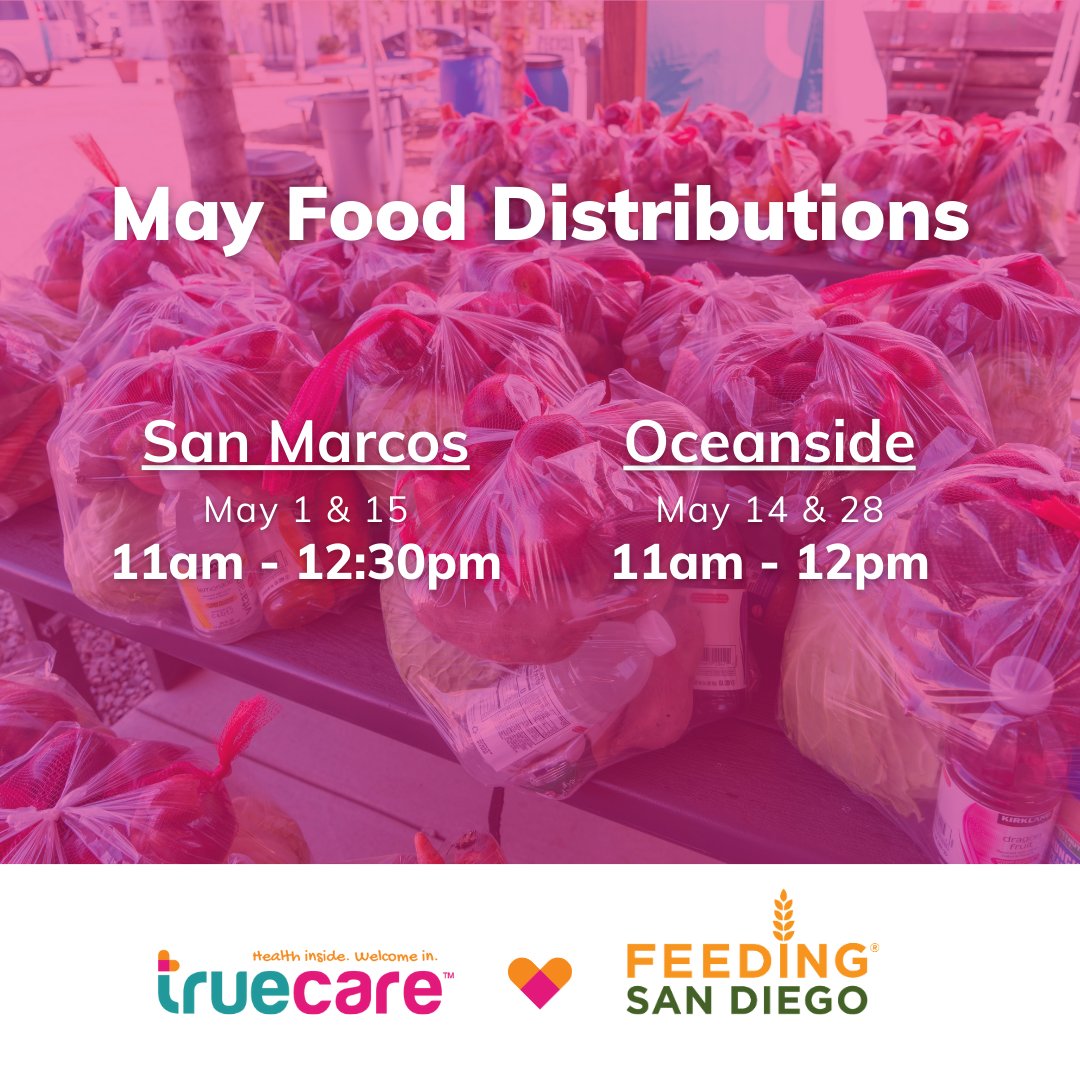 Mark your calendars! Our food distribution dates for May are now available! Big thanks to @FeedingSanDiego for teaming up to tackle food insecurity and boost family well-being throughout San Diego County! #FoodDistribution #CommunityHealth #SDFoodHelp