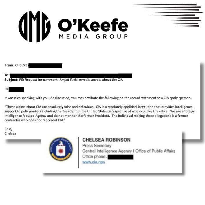 @CIA @NSAGov CIA COMMENT: The official appears to have been terminated as a result of our reporting today. When the CIA was asked for comment, O'Keefe Media received an exclusive statement on the record from a CIA spokesperson today: “These claims about CIA are absolutely false and…