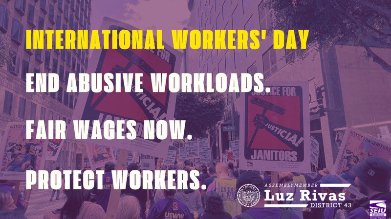 This #MayDay, I am proud to stand with janitors by authoring #AB2364, to end abusive workloads. As essential workers, Janitors are the backbone of our state. #JusticeforJanitors