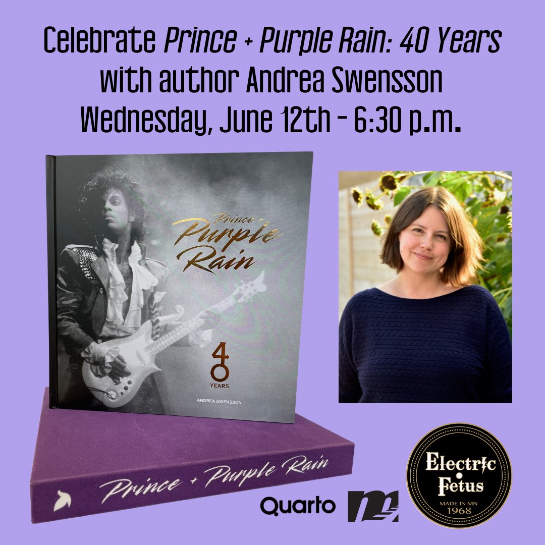 💜We're tickled purple to have @SlingshotAnnie returning to our stage to celebrate her new book Prince + Purple Rain: 40 Years! Wed., June 12th at 6:30pm, Andrea will have a Q&A with Mary Lucia and then sign books. Pre-order here to get your pass⬇️ electricfetus.com/NewsItem/11195