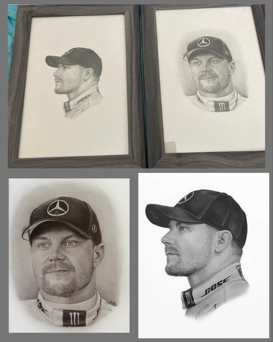 the stunning drawings by @athartwork of Valtteri Bottas from his time at Mercedes. Absolutely love them!!! Priceless to me 😭 #VB77 #NeverGiveUp #TeamBottas
