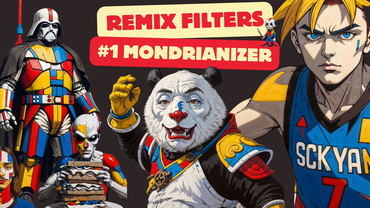 💫 Creating your own filters in Remix is awesome! I’ll show you how you can create your own through an example: the Mondrianizer! 🟥⬜️🟦🟨 🛠️ You have all the info: video tutorial, prompt, link, and examples below 👇 #RemixFilters