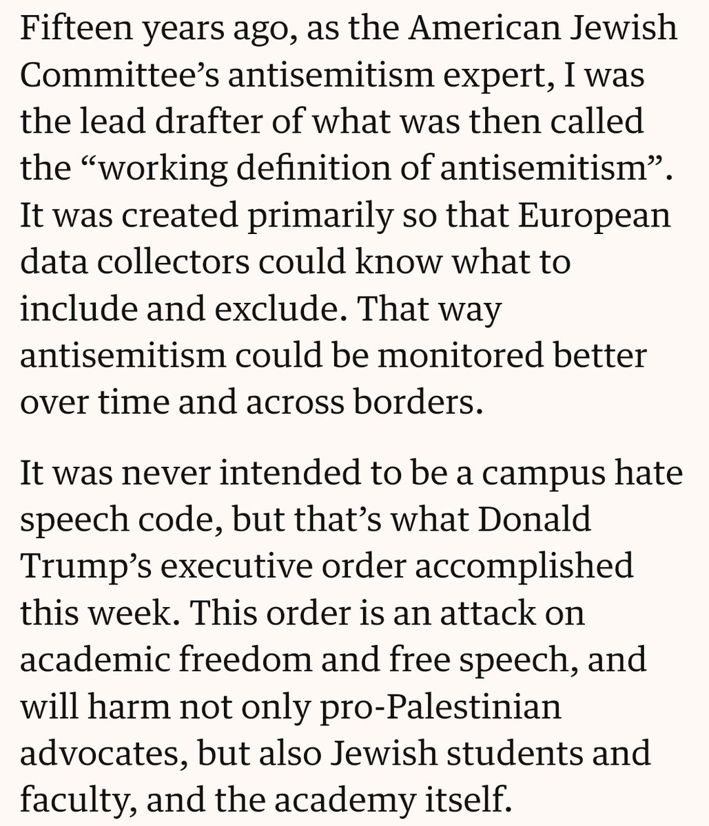 Fun little aside, the guy who wrote the IHRA 'definition' of antisemitism did so solely as a means of collecting data for a project. He is horrified at it being used as a legal justification to outlaw criticism of Israel theguardian.com/commentisfree/…