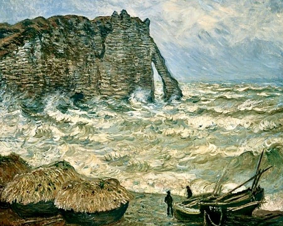 Ça balance pas mal à Paris ? En Normandie aussi. On se souhaite une nuit aventureuse avec la 'Mer agitée à Étretat', 1883, de Claude Monet. Un impressionnisme volontairement tourmenté qui relate l’ambiance changeante des bords de mer par son côté inquiétant et hypnotique.