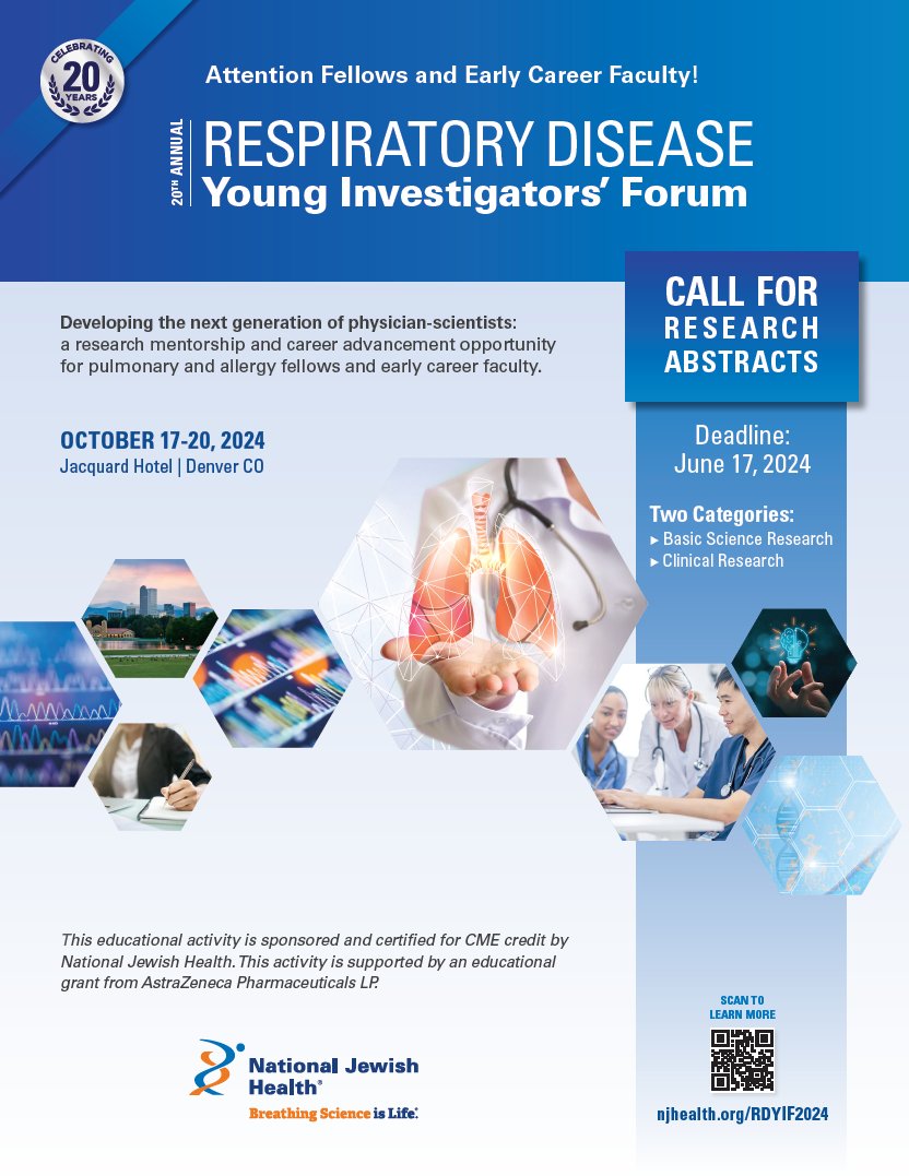 Now accepting #abstracts - 30 entries receive airfare & hotel October 17-20 in Denver #networking #physicanscientist @atsearlycareer @COchestrads #allergy #asthma #COPD #sleepmedicine #CHESTTrainees #Fellow #FOAMed #MedX #MedStudentTwitter #Mentorship bit.ly/RDYIF2024