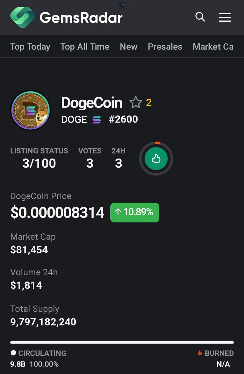gemsradar.com/coins/dogecoin_

Another listing for Dogecoin on Solana. This time with @gemsradarcom 
Hop on and check them out and vote us to 100!!!!

#memecoins
#gemsradar