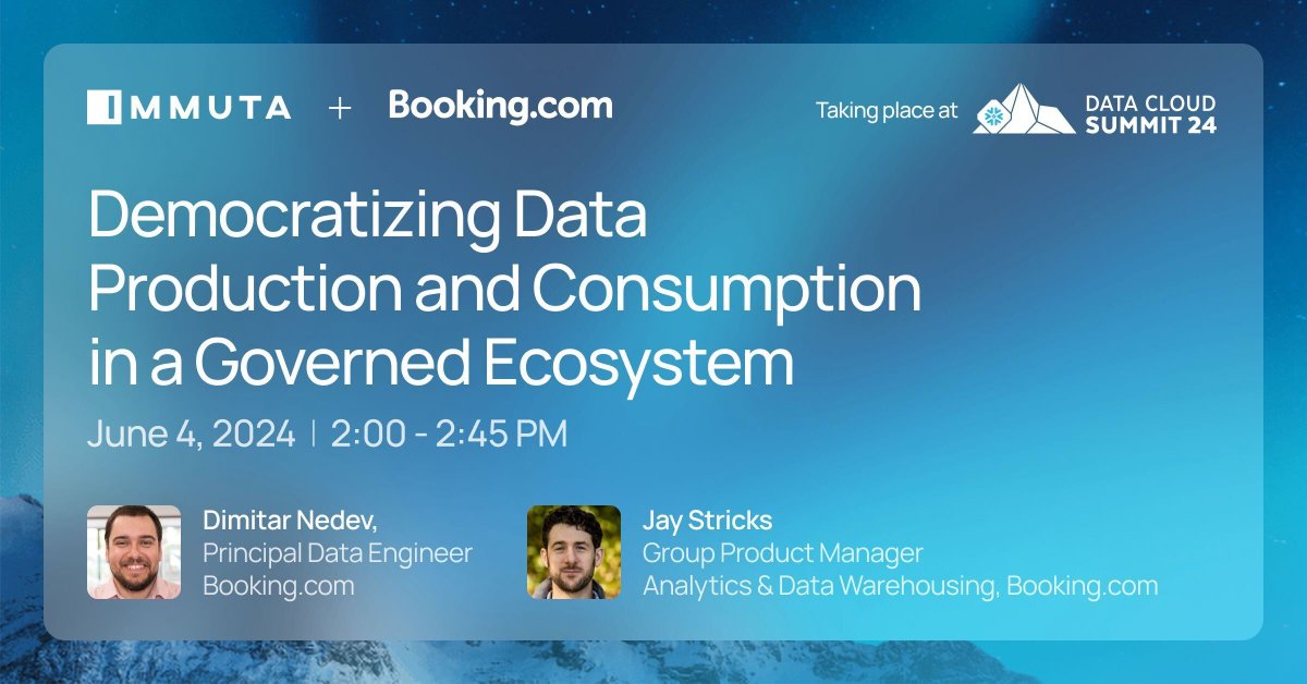 Join our speaking session at #SnowflakeSummit on Democratizing Data Production and Consumption in a Governed Ecosystem. You'll learn how @bookingcom leverages @SnowflakeDB with Immuta to democratize data access in a hybrid data lake environment: ow.ly/q7xJ50Ruclb