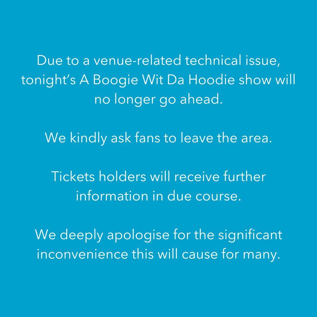 🚧 Manchester's Co-op Live venue has once again faced backlash for cancelling shows last minute. ❌ A Boogie Wit Da Hoodie and Olivia Rodrigo's shows were axed due to 'venue-related technical issues', as rumours spread that a piece of air conditioning fell from the ceiling.