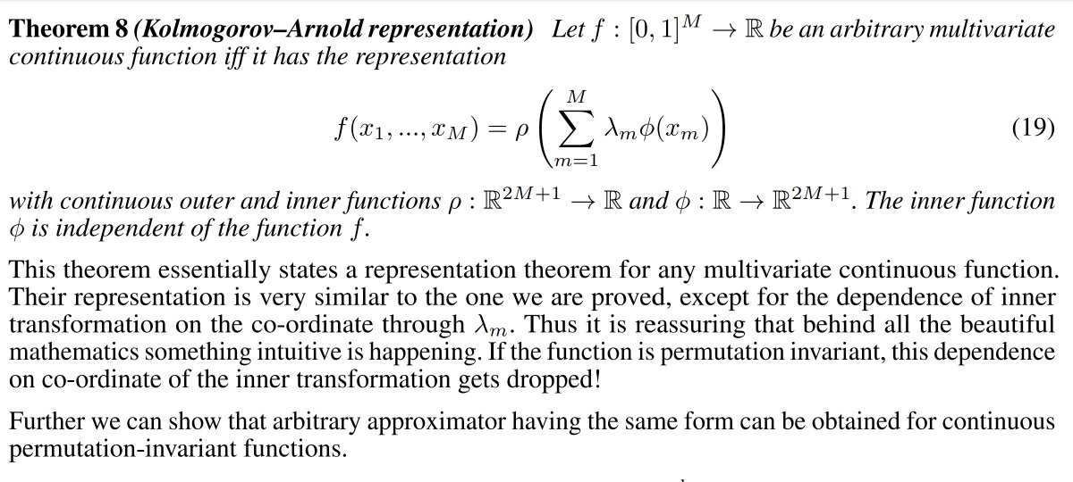 Kolmogorov-Arnold strikes again! Little known fact: this theorem features inside one of the seminal papers on permutation invariant neural nets (Deep Sets), showing an intricate connection between such representations and the way set/GNN aggregators are built (as a special case).