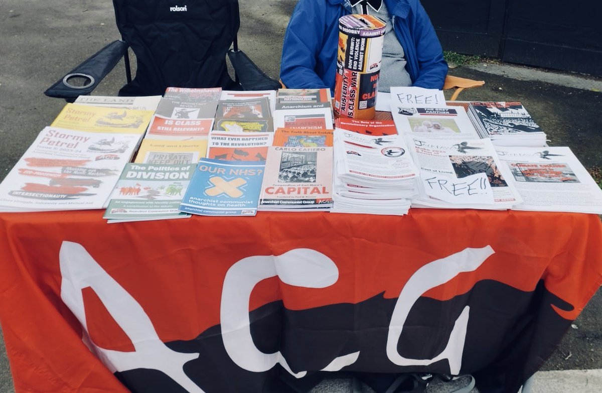 The Anarchist Communist Group's stall at the May Day rally in Clerkenwell Square in London today.