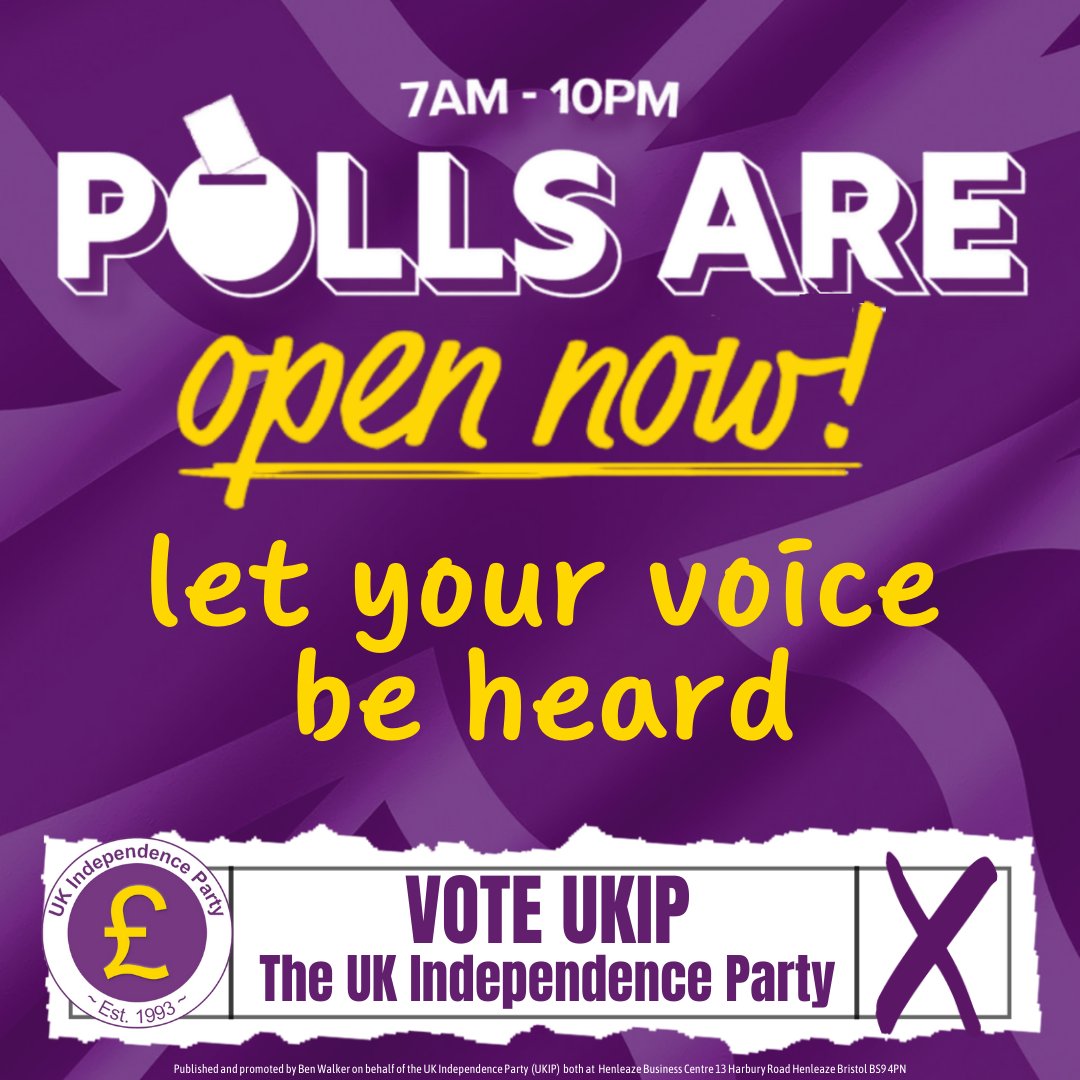 Polls are open NOW! 

Let your voice be heard ... vote for and support your local UK Independence Party [UKIP] candidate wherever you can