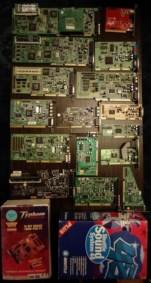 Yeap... that's all of my ISA sound cards except for a Sound Blaster AWE32 CT3990 and a Yamaha Audician 32 that are currently in another build. Sadly, not a single Turtle Beach!