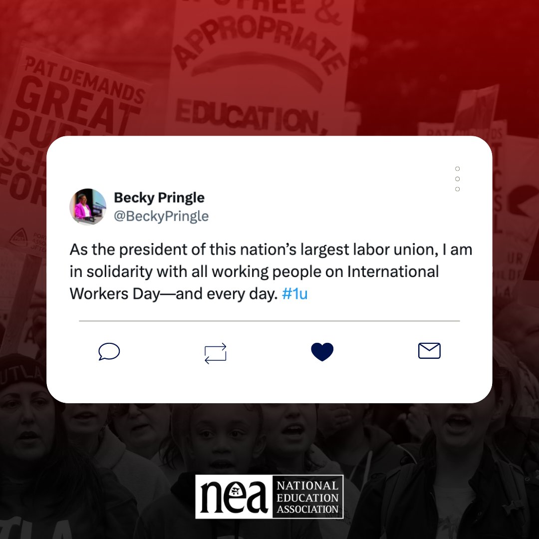 We stand united as workers so that our students, their families, and our communities have the protections, rights, and resources they deserve—and that they need to thrive. Happy #InternationalWorkersDay! 🛠✏️🍎