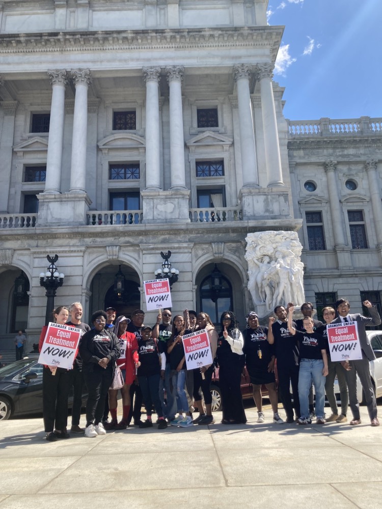 #MayDay recognizes the solidarity of working people across the world. Today @UNITEHEREPhilly and @MakeTheRoadPA filled the Capitol with energy, demanding that our legislature uphold the rights to good pay, good health, and good schools for everyone. Standing with them forever. ✊🏾