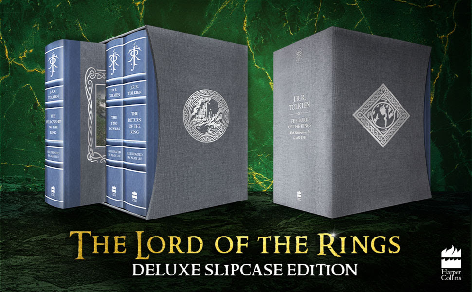 . @HarperCollins annonce pour le 10 oct une édition 3 vol deluxe en coffret illustrée par #AlanLee de #TheLordOfTheRings de #Tolkien :
- reliure cuir & tissu + argentures
- de nvles peintures + 50 nvx croquis
- 3 cartes d'illus
- 2 cartes géo dépliables de #ChristopherTolkien