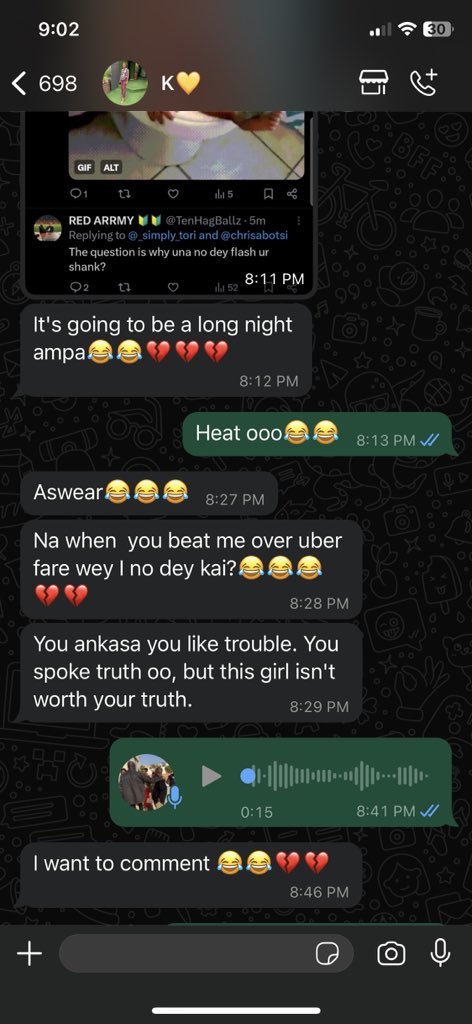 . @_simply_tori my gf doesn’t remember the Uber fare story so please which girl you dey talk ?? Since I know you, you never get boy eii. 3/3