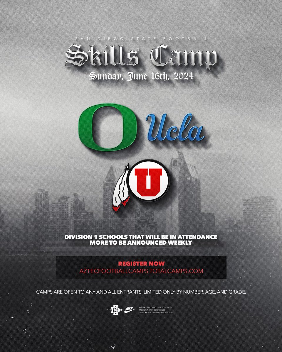 A few of the schools that will be at our skills camp next month 👀 Register at aztecfootballcamps.totalcamps.com