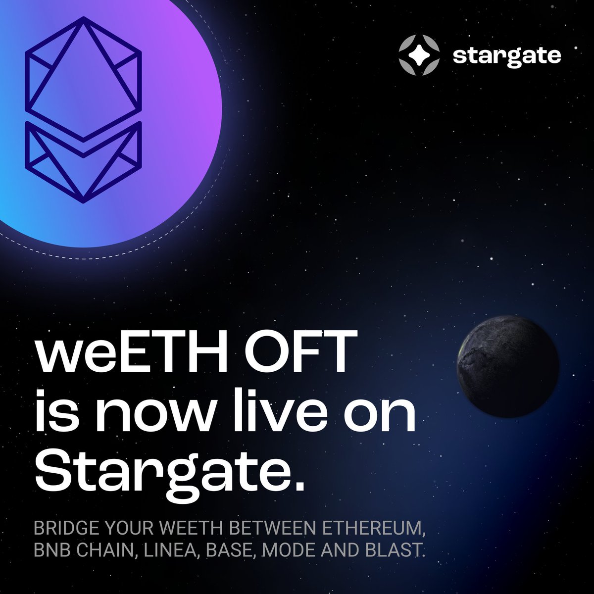 Stargate is now the home for bridging omnichain $weETH, as @ether_fi have launched their native L2 restaking module, and made $weETH an OFT. ether.fi have added a tutorial on how to use Stargate for bridging to their documentation, try it out 👇