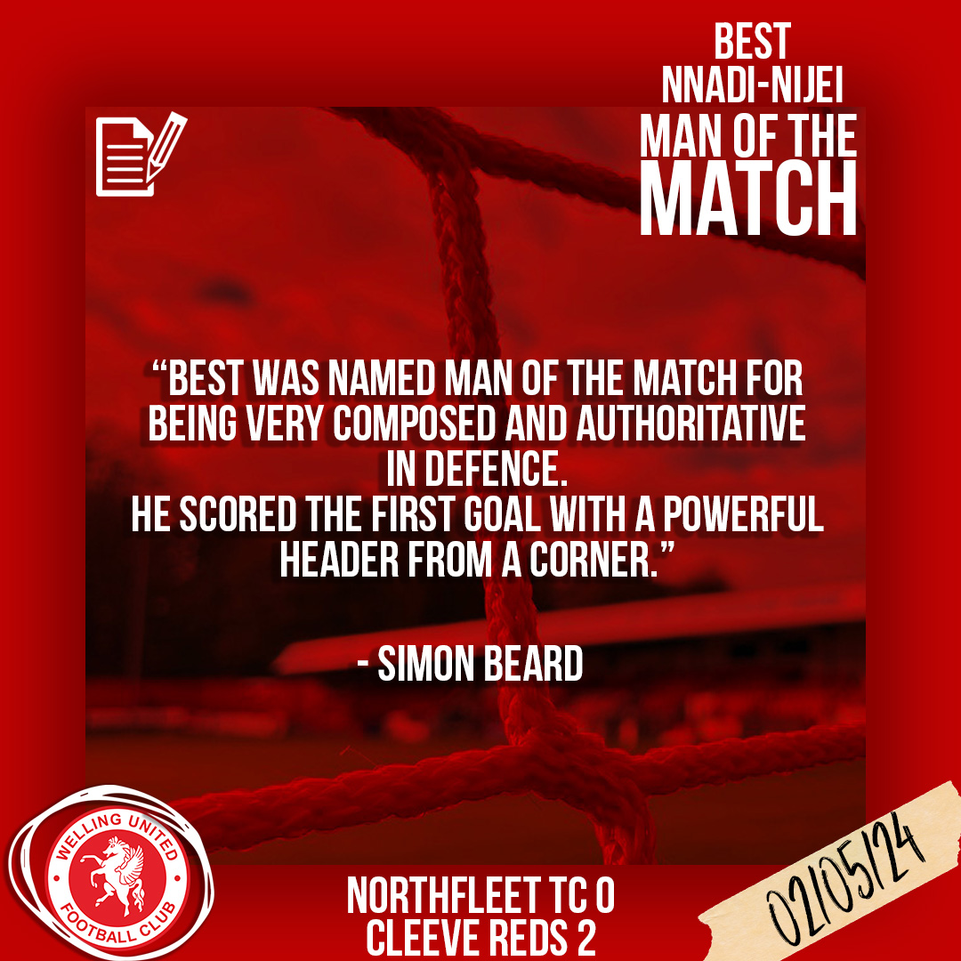 MOTM ⭐️ Best Nnadi-Nijei's composed, goalscoring performance for Cleeve Reds in their 2-0 victory at Northfleet has secured him the scholars' Man of the Match award. Well done, Best! 👊 #wearewings