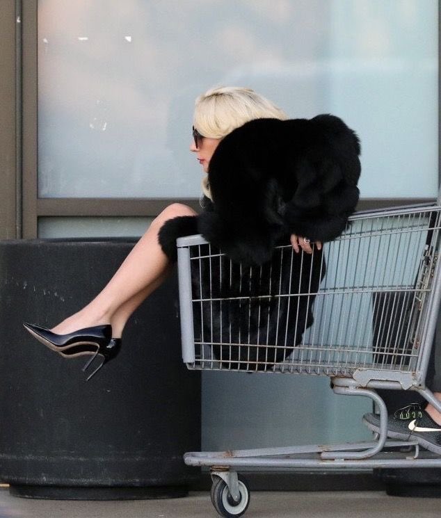 Lady Gaga getting pushed around in a shopping cart by her dad (2017)