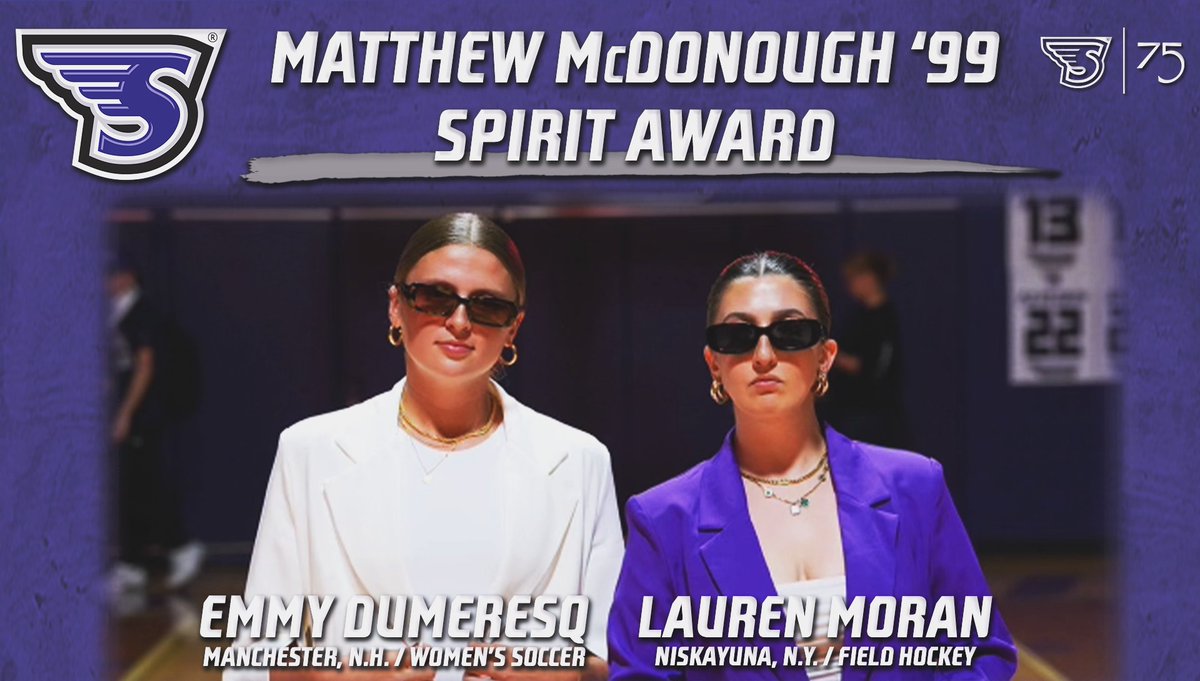 Embodiment's of Skyhawk Nation!🏆 Congratulations to Emmy Dumaresq of @StonehillWSOC and Lauren Moran of @Stonehillfh for being awarded the 2024 Matthew McDonough Spirit Award! 🎉 #GoHill