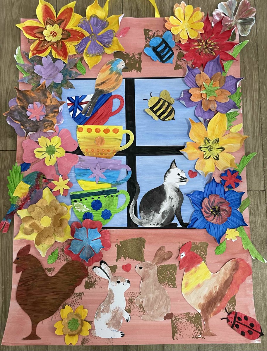 Residents & staff @FitzRoyUK #Brookview LD #CareHome #Coventry were busy & super creative this morning painting this bright tropical paradise inspired @creativemojo 'Through the Farmhouse Window' scene, now proudly on display @peoplein_action #learningdisability @BrandonTrust