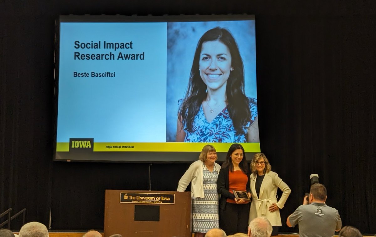I am very honored to receive the Social Impact Research award by <a href="/TippieIowa/">Tippie College of Business</a>! I am so humbled to receive a research award alongside this amazing group with <a href="/anncampbelliowa/">Ann Melissa Campbell</a>, <a href="/sburer/">Sam Burer</a> and Kurt Anstreicher!