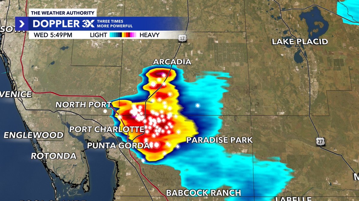 Storms popping up in sections of #SWFL this afternoon. Reports of a funnel cloud within this isolated storm in areas of S. DeSoto Co. / N. Charlotte Co. WINK Doppler 3X highlighting broad rotation. Also, radar estimates of small hail within the core of this storm. ~ Greg