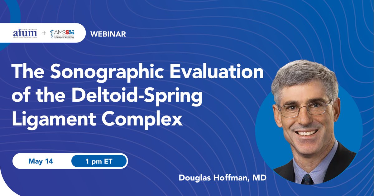 🗓️ SAVE THE DATE❗️ Join AMSSM's Dr. Douglas Hoffman on May 14 for an @AIUMultrasound-AMSSM Webinar session, focusing on the Sonographic Evaluation of the Deltoid-Spring Ligament Complex. Pre-register here: ⬇️ learn.aium.org/products/the-s…