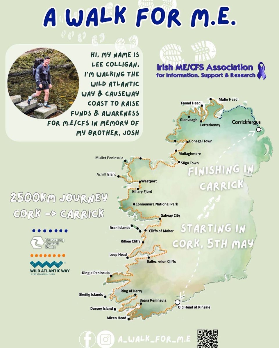 Thank you very much to Lee Colligan for undertaking this marathon walk as he honours his late brother Josh Colligan and raises money and awareness for M.E. 👍👏 His donation page is here idonate.ie/fundraiser/Lee… if anyone wants to support him & us #MEcfs #CFS #SevereME