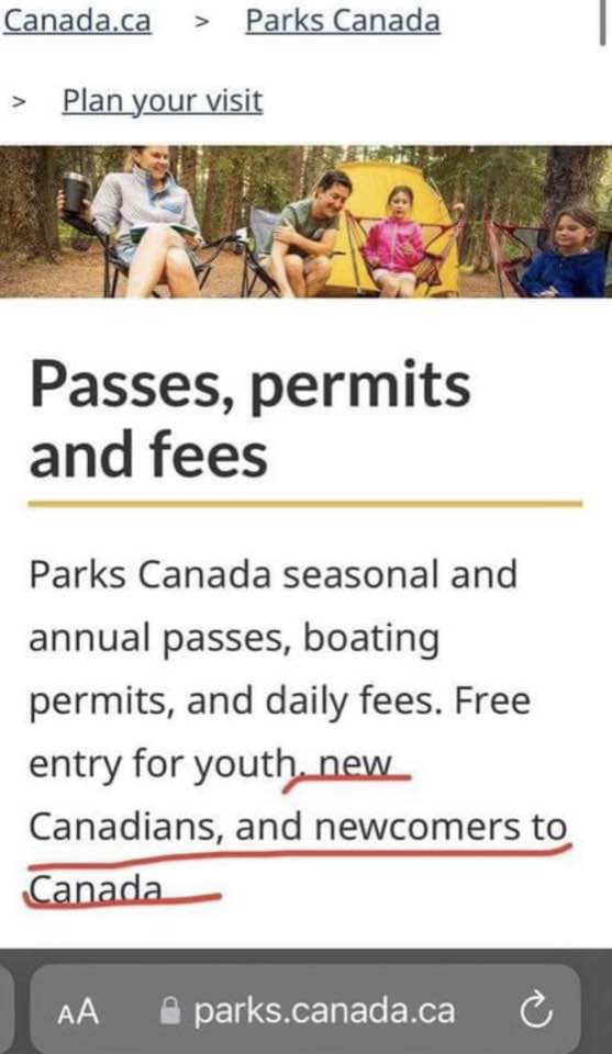 And Canadians who have been paying taxes get nothing!! What discrimination!! @ParksCanada