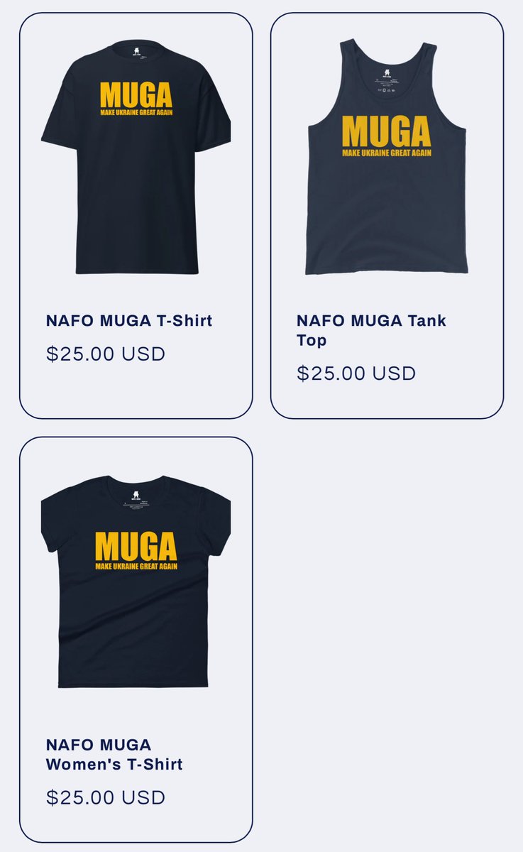 Ask and you all shall receive!

Grab your MUGA (Make Ukraine Great Again) merch now! 😘🇺🇦

Link: nafo-ofan.org/search?q=muga&…