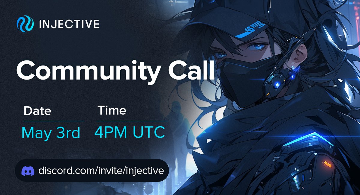 Tune in to Injective's community call on Discord for a recap on the multiple developments happening around the fastest L1 built for finance! Agenda will include: ✅ $INJ 3.0 ✅ Revamped Ambassador Program ✅ much more 🗓️ May 3rd at 4PM UTC
