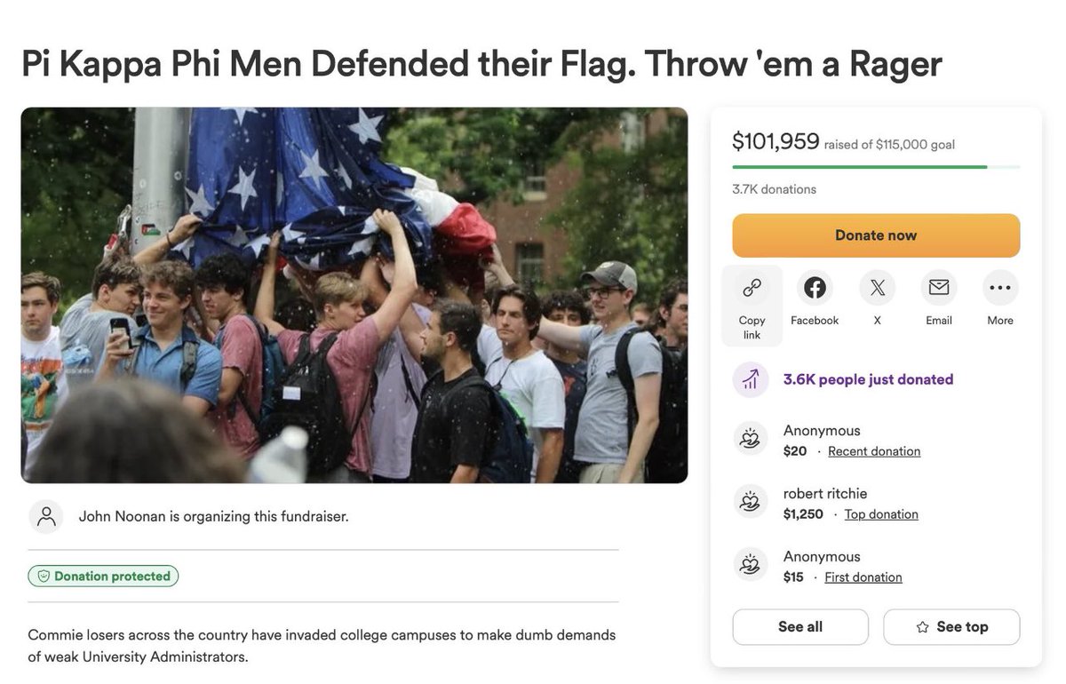 My favorite patriotic NC Frat Boys have now raised over $100K for their massive rager. These young men will be part of the group that saves our country. #FratBoySummer is heating up. Let’s hear for the boys! 🇺🇸