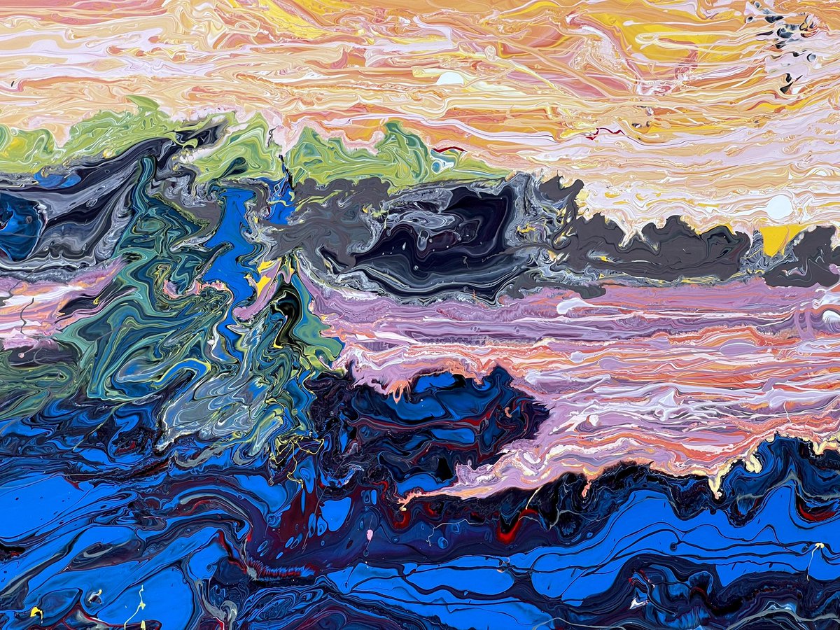 thewhateverist's tweet photo. Now When, by Jonathan Byrer poured paint marbled landscapes no brushes or touching one smooth layer of paint that dries like glass. #art #painting #maine #jonbyrer #artist 24x30in. https://t.co/TuvHGAx5ue
