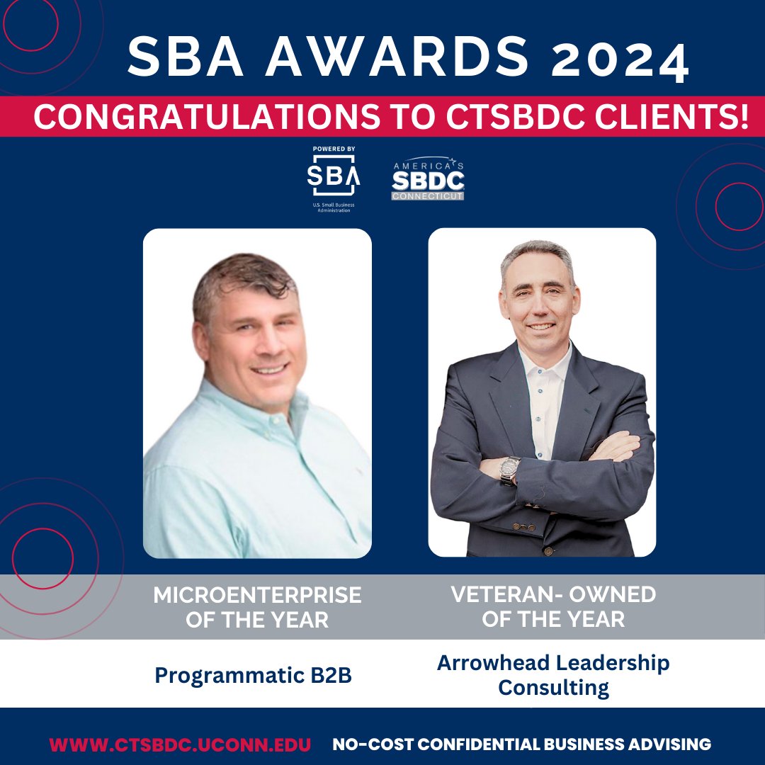 Congrats to our clients on the #SBAAwards2024 

@ProgrammaticB2B
 Arrowhead Leadership Consulting 

Join us TOMORROW, May 2 for the awards ceremony.

Registration: cbia.com/events/sba-2024

@ctsbdc
 @SBA_Connecticut
 @SBAgov
 #Sbaawards